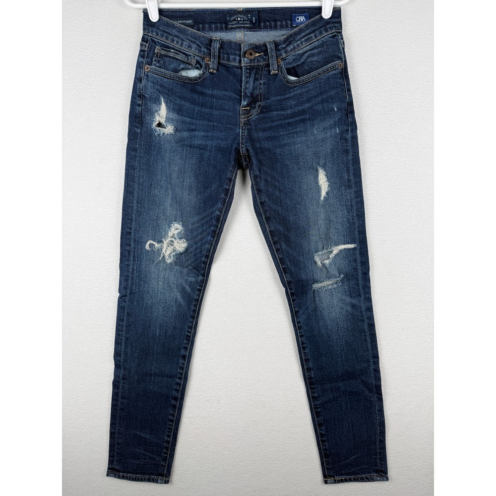 Lucky Brand Sienna Slim Boyfriend Jeans Womens 0/25 Blue Distressed Denim